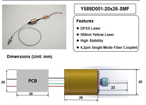 0.2 KG APC Tipo di potenza Laser DPSS giallo per accoppiamento a fibra monouso Alta stabilità