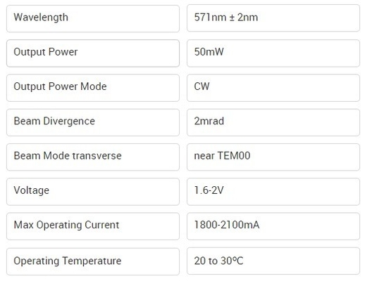 Modulo laser da 571 nm giallo DPSS Laser da 50 mW 571 nm per applicazioni industriali