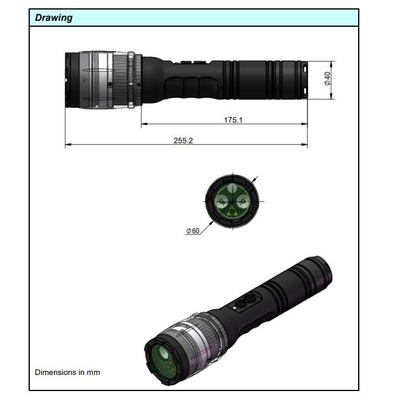 Torcia laser personalizzata luce flash a fascio bianco e verde con dimensione regolabile del fascio 15 cm