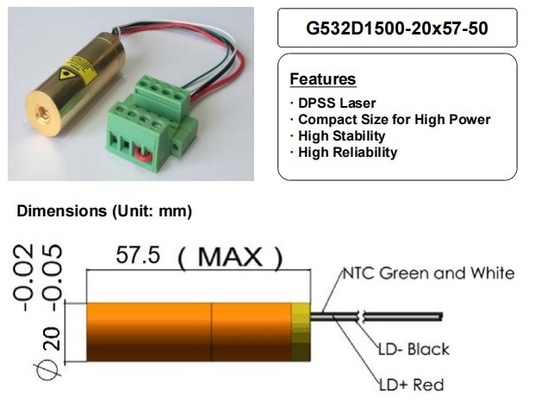 Modulo laser ACC verde 532nm 1500mW Dimensioni compatte per componenti laser ad alta potenza