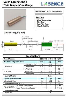 532nm 5mW 3R Green Laser Module con lunga durata di vita Peso 0,02 KG Vita 5000 ore